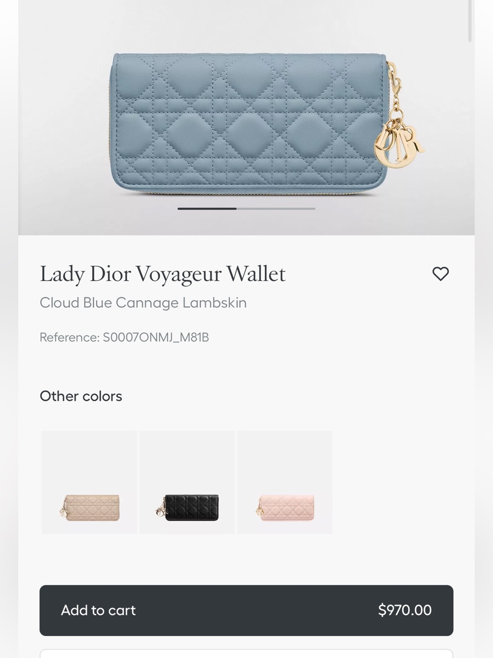 Dior Cloud Blue Quilted Lady Wallet with Gold Charms